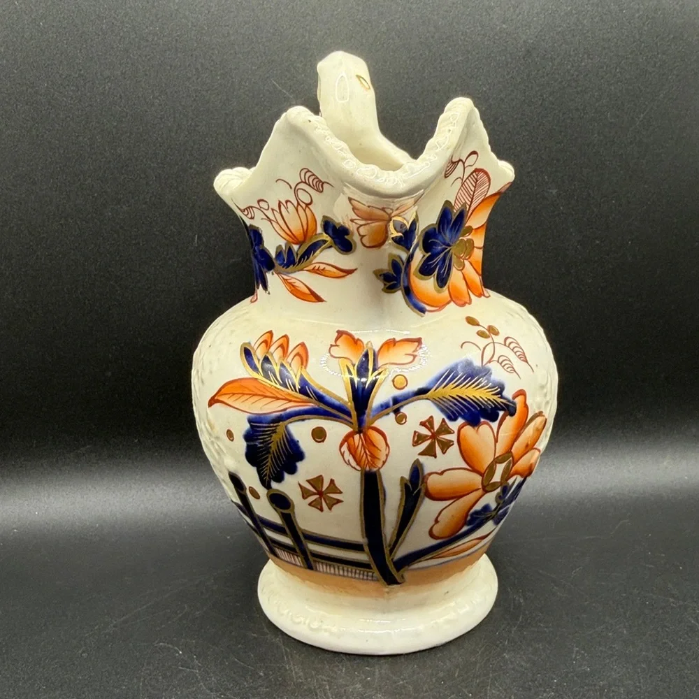 Antique Hand Painted Imari Imariware Ceramic Floral Flower Bouquet Pitcher Jug